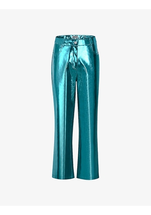 Metallic straight-leg high-rise faux leather trousers