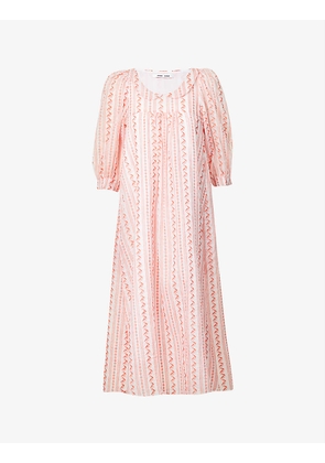Adalee floral-embroidered woven midi dress