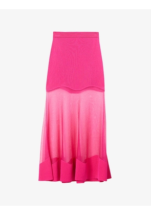 Semi-sheer stretch-knit midi skirt