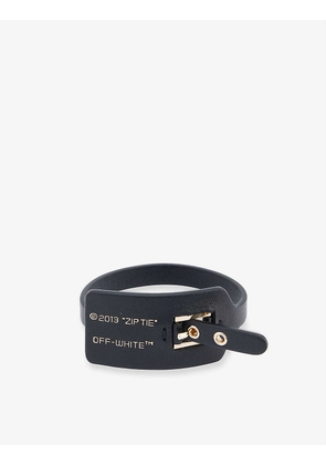 Zip Tie logo-print tag leather bracelet