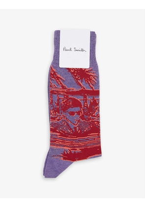 Brand-print graphic-pattern cotton-blend socks