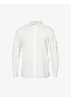 Slim long-sleeved cotton-blend poplin shirt
