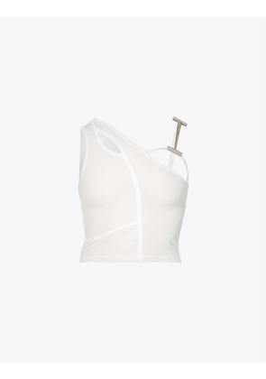 Asymmetrical fitted woven tank top