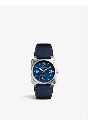 BR0392-BLU-ST/SCA stainless steel and leather automatic watch