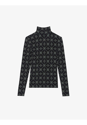 Timaprint geometric-pattern stretch-woven top