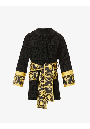 Logo and baroque-print cotton-terry dressing gown