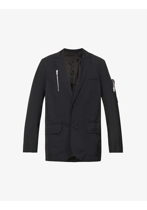 Notched-lapels zipped-pocket relaxed-fit woven jacket