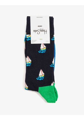 Sail Away boat-pattern cotton-blend socks