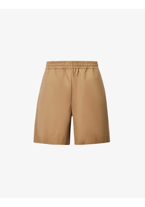 Brand-embroidered relaxed-fit cotton-twill shorts