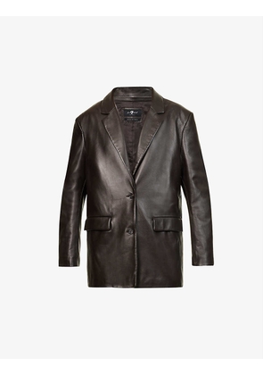 Single-breasted notch-lapels leather blazer