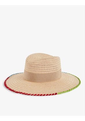 Cindy embroidered-trim straw hat
