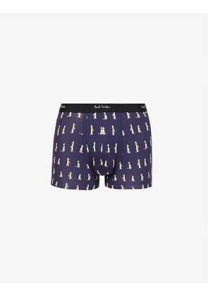 Graphic-print branded-waistband stretch-cotton trunks