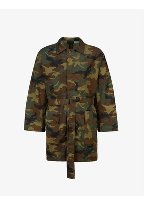 Camoflague-print belted cotton coat