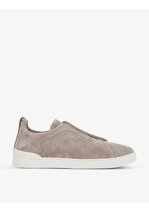 Triple Stitch contrast-sole suede low-top trainers