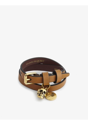 Skull charm-embellished leather wrap bracelet