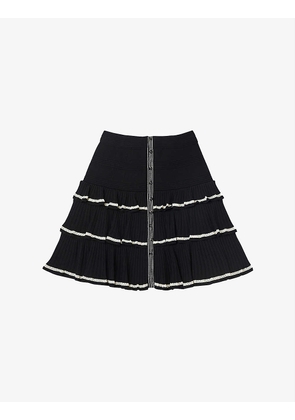 Camia ruffled-hem stretch-knit mini skirt