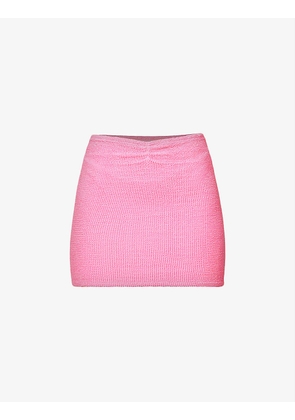High-rise seersucker stretch-woven mini skirt