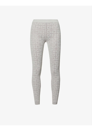 Monogram-embossed mid-rise stretch-knit leggings