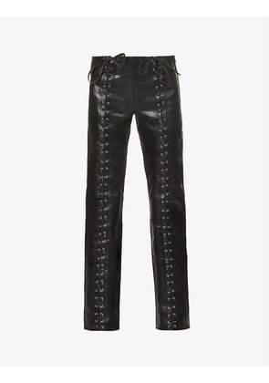 Christina lace-up straight low-rise leather trousers