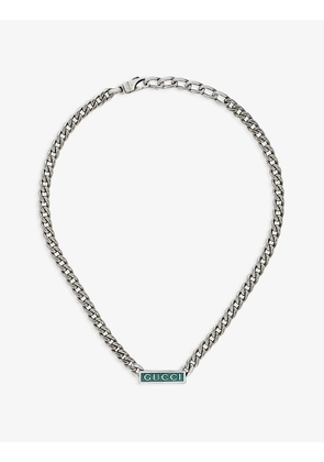Guccitag branded sterling-silver and enamel chain necklace