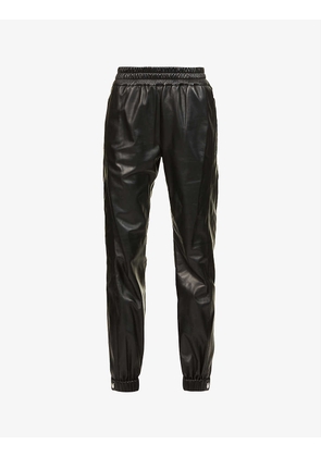 Tapered regular-fit high-rise leather jogging bottoms