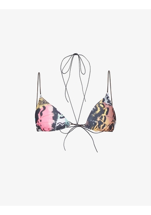 Butterfly-print triangle bikini top