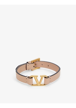 VLOGO logo-plaque gold-tone brass and leather bracelet