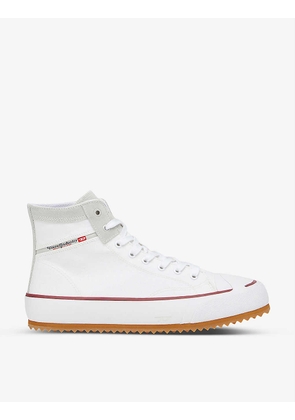 S-Principia cotton and leather mid-top trainers