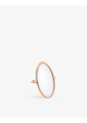 Ginette NY Ellipse 18ct rose-gold and oval white agate ring