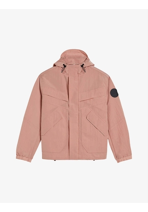 Brand-patch relaxed-fit shell hooded jacket