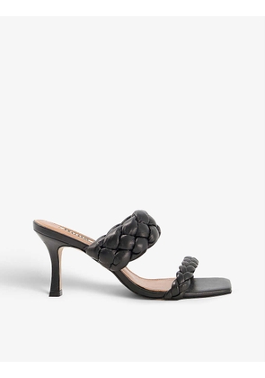 Plaited-strap mid-heel leather mules
