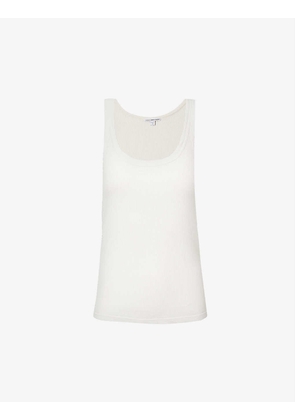 Scoop-neck ribbed cotton-blend top