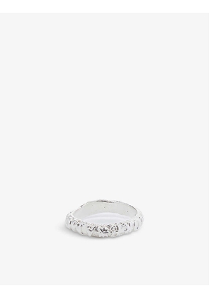 Amore text-embossed recycled sterling silver ring