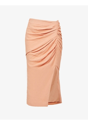 Hayden ruched high-rise cotton-knit midi skirt
