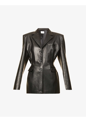 Notch-lapel single-breasted leather blazer