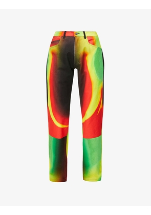 Abstract-print regular-fit straight jeans
