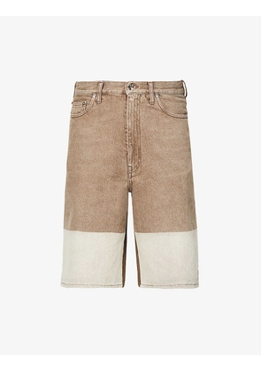 Diagonal-motif panelled denim shorts
