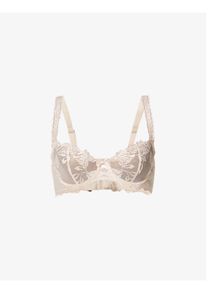 Softessence floral-embroidered stretch-mesh half-cup bra