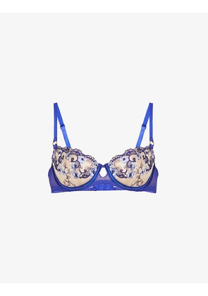 Idylle à Giverny floral-embroidered half-cup stretch-woven bra