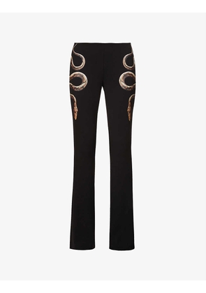Viper flared low-rise snake-print stretch-woven trousers