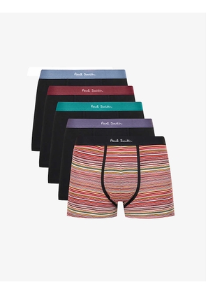 Pack of five branded-waistband stretch-cotton trunks
