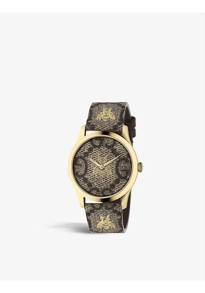 YA1264068A G-Timeless gold PVD and leather quartz watch