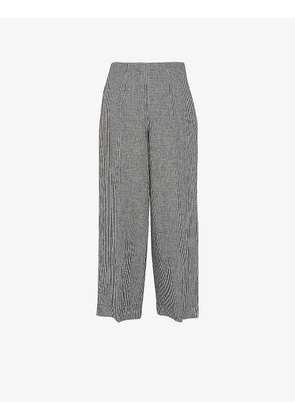 Check-print cropped linen trousers