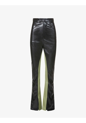 Aida contrast-panel straight-leg high-rise vegan leather trousers