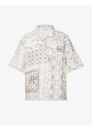 Roadie patchwork-print oversized organic-cotton shirt