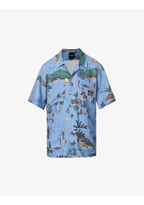 Graphic-print short-sleeved boxy-fit woven shirt