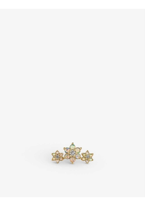 Flower Garland 18ct yellow-gold, opal and diamond stud earring