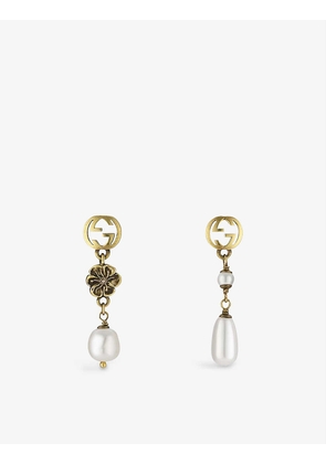 Interlocking GG glass pearl and gold-toned metal earrings