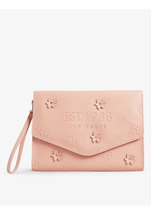Felcon floral-appliqué logo-embossed faux-leather clutch bag