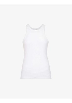 Ribbed scoop-neck organic cotton-blend tank top